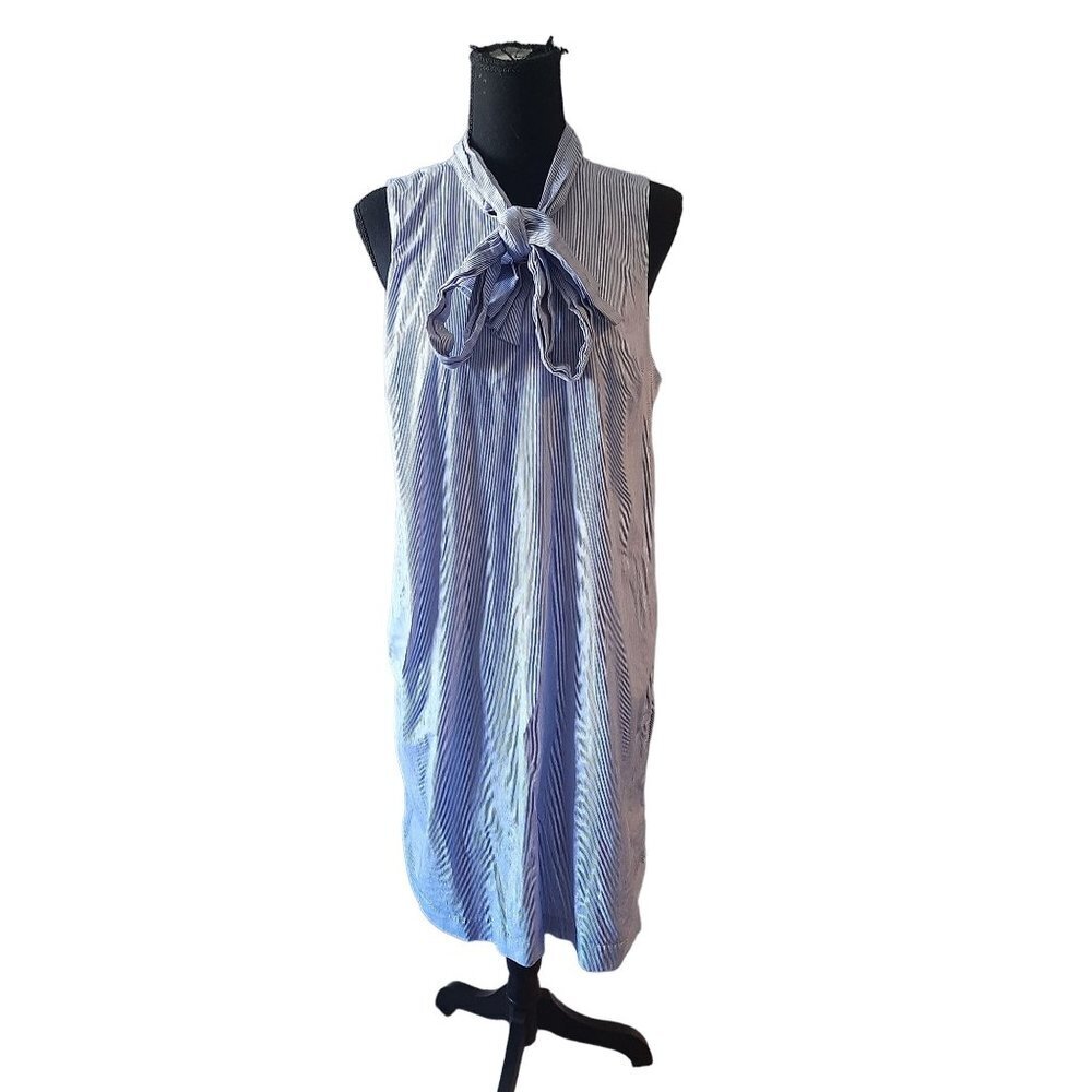 BANANA REPUBLIC TICKING STRIPED DRESS BOW  12 Contemporary  Workwear Preppy - Picture 2 of 10